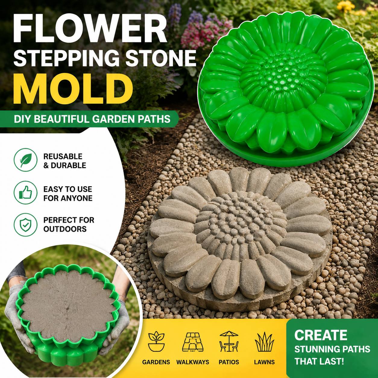 해바라기 테라스 석재 몰드 세트, 콘크리트 정원 산책로 - Gardening Tool Diy 리뷰 및 가격